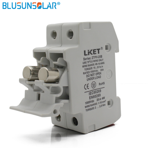 1 set 2P Parallel Fuse Holder 1000V DC Fusible 10x38 gPV, with Fuse Holder for Solar System Protection ► Photo 1/6