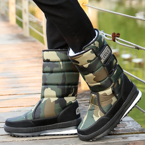 New Men's Non-slip Waterproof Ski Boots Men Winter Shoes Outdoor Thicken Plush Warm Long Tube Camouflage Large Size Men's Snow B ► Photo 1/6