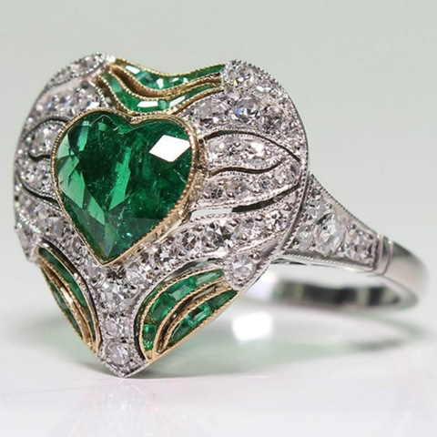 Fashion Large Heart Shape Green Stone Ring Luxury Rhinestone Wedding Band Promise Love Engagement Rings Jewelry For Women Gifts ► Photo 1/2