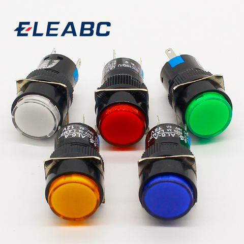 16mm DC 6V 12V 24V 220V LED Push Button Switch Blue Green Red Yellow White lamp Fixed Pushbutton Switches Latching Push On Start ► Photo 1/1