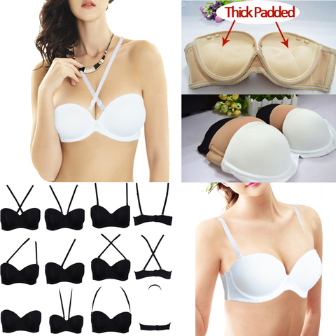 Ladies Secret Nude Black White Self Adhesive Magic Smooth Push Up Bra Halter Strapless Bras Seamless New 70 75 80 85 90 A B C D ► Photo 1/6