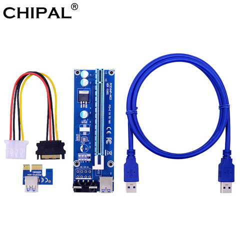 CHIPAL 1M VER006S PCI-E Riser Card 006S PCI Express 1X 16X Extender SATA to 4Pin Power USB 3.0 Cable for Mining ► Photo 1/6