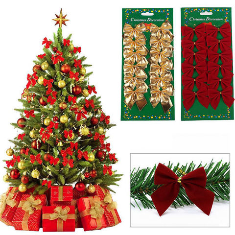 12pcs Gold Bowknots Christmas Ornament Bar Tops Ribbon Garland Tree Decorations Party New Year Xmas Christmas Decor For Home ► Photo 1/6