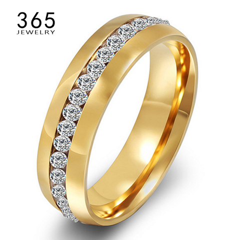 Elegant Finger Jewelry Gold Band Stainless Steel Rings Womans Wedding Full Clear Stone Crystal Rings for Women Lady Gift ► Photo 1/6