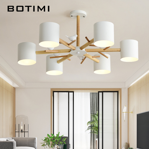 BOTIMI Nordic 220V Birds Chandelier With Metal Lampshade For Living Room Modern Wooden Bedroom Chandeliers ► Photo 1/6