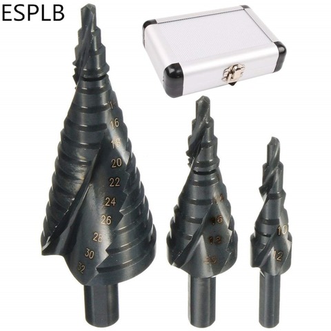 ESPLB 3pcs HSS Cobalt Step Drills Bit 4-32MM High Speed Steel Nitrogen Spiral Triangle Shank Drill Bit Set for Metal Cone ► Photo 1/6
