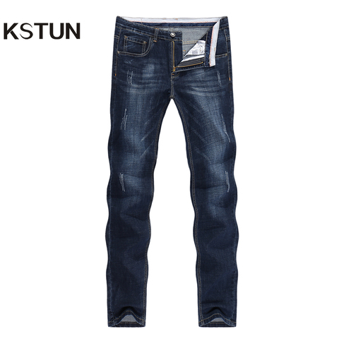 KSTUN Men's Jeans 2022 Summer Denim Pants Slim Straight Dark Blue Regular Fit Leisure Long Trousers Famous Brand Jean Men Hombre ► Photo 1/6
