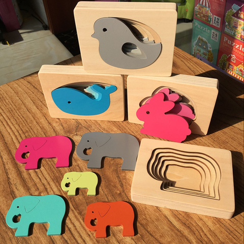 Candywood Kids Wooden Toys For Children Animal Carton 3D Puzzle Multilayer Jigsaw Puzzles Baby Toys Child Early Educational Aids ► Photo 1/6