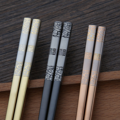 Luxury Laser Engraving chopsticks 304 stainless steel Japanese Chinese chop sticks Korean Hollow Anti scald Reusable sticks ► Photo 1/5