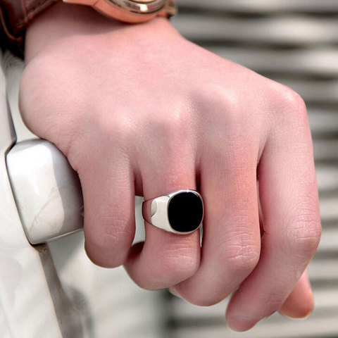 Men Vintage Ring Enamel Rings Punk Classic Black Drip Imitation Black Stones Male Enamel Ring ► Photo 1/6