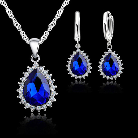 Water Drop Pendants Necklaces Earring Set For Women Wedding 925 Sterling Silver Cubic Zirconia Jewelry Sets Anniversary ► Photo 1/3