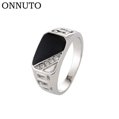 Classic Size 7-12 Good Quality Men Rhineston Jewelry Gold/Silver-Color Black Enamel Male Finger Titanium Stainless Ring ► Photo 1/6