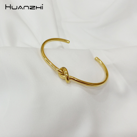 HUANZHI 2022 New Design Rose Gold Metal Copper Plated Knot Twisted Bracelets for Women Girl Bangle Party Jewelry Gift ► Photo 1/6