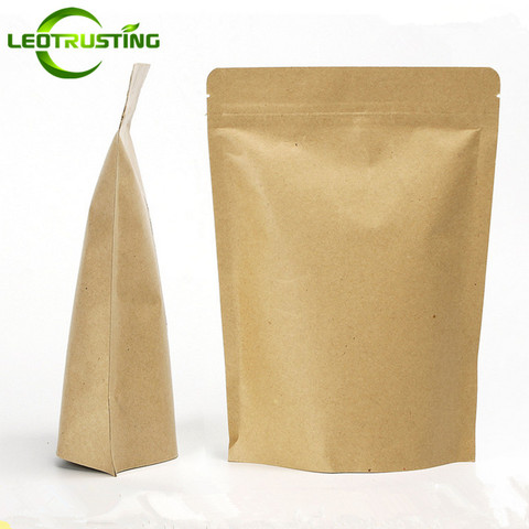 Leotrusting 100pcs Kraft Paper Zip Lock Gift Bag Stand up Mylar Foil Packaging Bag High Barrier Kraft Paper Zipper Coffee Bag ► Photo 1/6