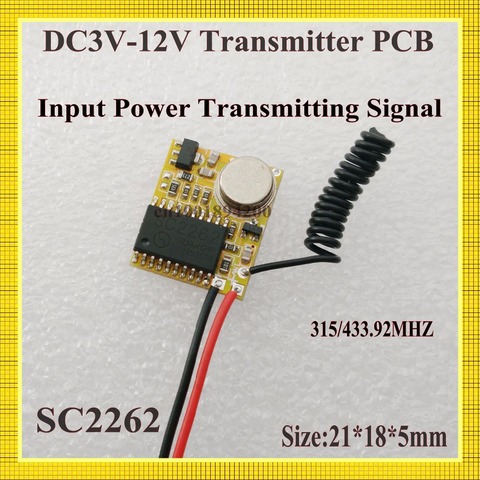 RF Transmitter PCB 3V-12V 3.7V 4.5V 5V 6V 7.4V 9V 12V Radio Remote Control PCB Input Power Transmitting Signal 315/433Fixed Code ► Photo 1/2