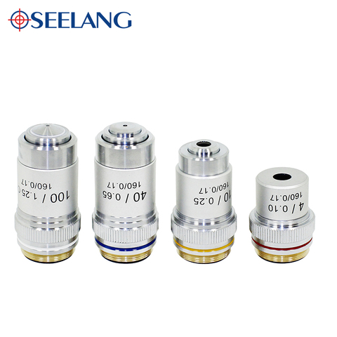 OSEELANG Microscope Objective Lens 4X 10X 40X 100X 195 Achromatic Objective Biological Microscope parts accessories ► Photo 1/6