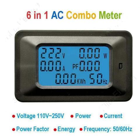 6 IN 1 Digital AC Voltage Meter 100A/20A 110~250V Energy Meter Voltmeter Ammeter LCD Panel Monitor Power Meter Hz power factor ► Photo 1/5
