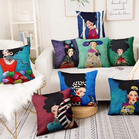 Modern Art Printed Thin Linen Pillowcase Oil Painting Girls Portrait Cushion Decorative Pillows Home Decor Sofa Throw Pillow 17 ► Photo 1/6