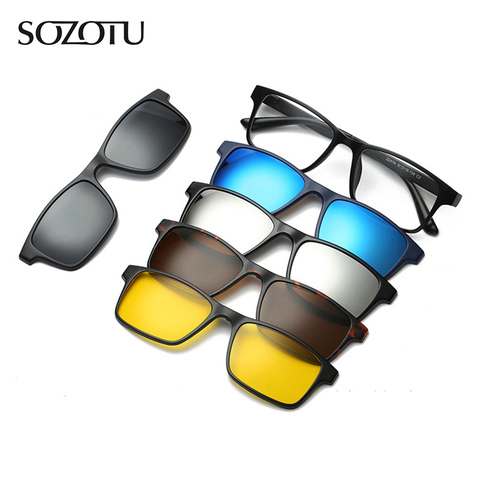 Fashion Glasses Frame Men Women With 5 Sunglasses Clip On Magnetic Eyeglasses Polarized For Male Multi-Purpose Eyewear YQ174 ► Photo 1/6