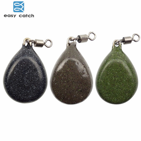 Easy Catch 3pcs Carp Fishing Flat Pear Leads Dark Camo Black Brown Green Muddy Smooth Casting Pear Lead Weights With Swivel ► Photo 1/6
