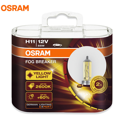 OSRAM Fog Breaker 2600K H1 H3 H4 H7 H8 H11 H16 9005 9006 12V Bulbs 200% Yellow Light 60% More Bright Car Halogen Lamps OEM 2pcs ► Photo 1/6