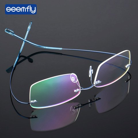 Seemfly Ultralight Frameless Titanium Alloy TR90 Glasses Frame Men High Quality Super Stretch Metal Temple Eyeglasses Frame ► Photo 1/6