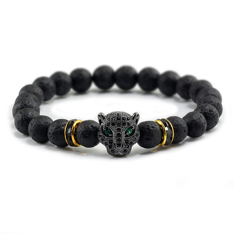12 Style Bracelet Men Black Lava Healing Balance Beads Reiki Buddha Prayer Natural Stone Yoga Bracelet For Women Leopard Head ► Photo 1/6
