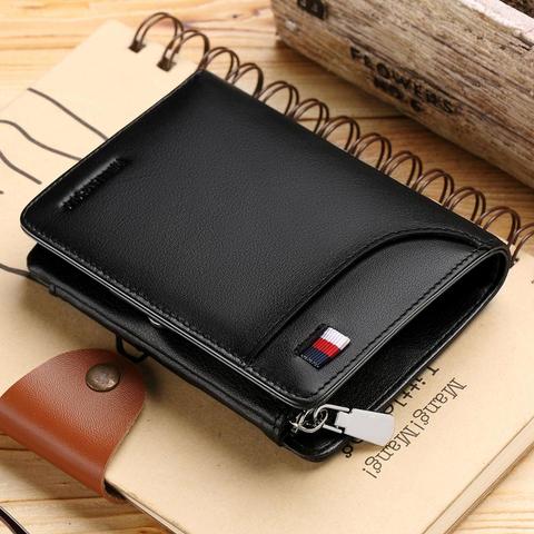Coffee Bifold Card Pocket Genuine Style Fashion Short Wallets Men Purse Wallet