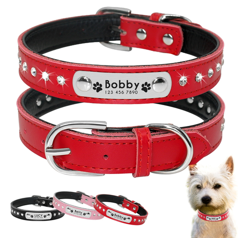 Customized Rhinestore Dog Collars Padded Personalized Dogs ID Collars For Small Medium Dogs Cats Puppy Kitten Pink Red Black ► Photo 1/6