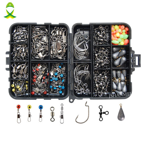 JSM 160pcs/box Fishing Accessories Kit Including Jig Hooks fishing Sinker weights fishing Swivels Snaps with fishing tackle box ► Photo 1/3