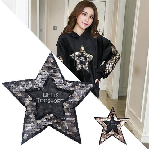 T shirt Women patch sequins 24cm letters star deal with it biker patches for clothing stickers 3d t shirt mens free shipping ► Photo 1/4