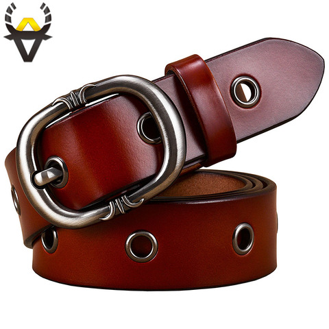 Fashion Metal hollow genuine leather belts for women Quality Pin buckle belt woman Cow skin waist strap for jeans Width 2.8 cm ► Photo 1/6