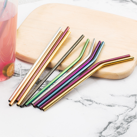 Colorful 304 Stainless Steel Straws Reusable Straight Bent Metal Drinking Straw With Cleaner Brush Set Party Bar Accessory ► Photo 1/6