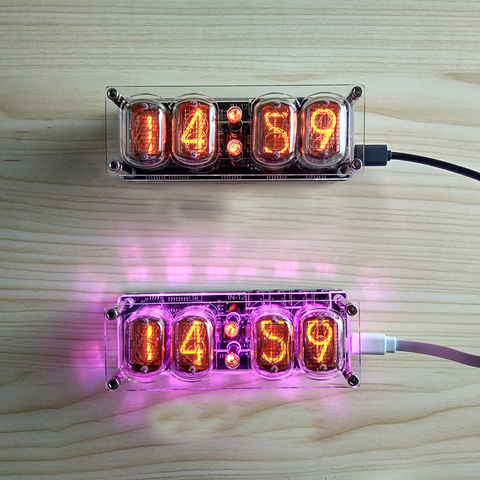 IN-12 Glow Tube 4-digit Clock Colorful LED Backlight DS3231 Nixie Clock IN-12A IN-12B LED Backlight DC 5V NO Tube ► Photo 1/6