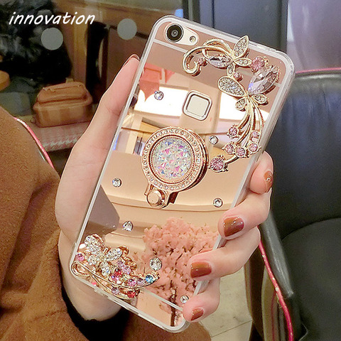 For iphone 5S Case Diamond Rhinestone Mirror Phone Bag Back Cover For iPhone X 8 6 6S 7 Plus XR XS Max Ring Stand Finger Holder ► Photo 1/6