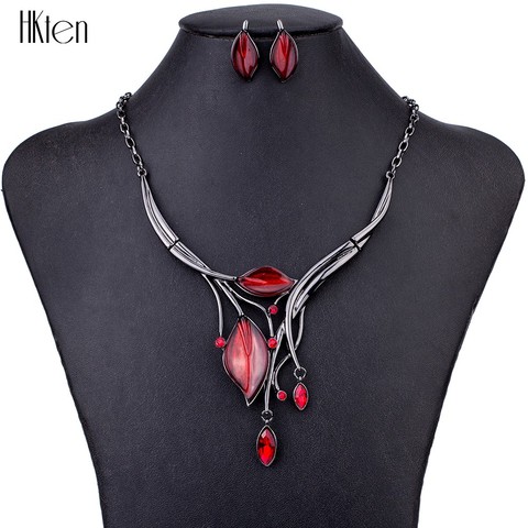 MS1504599 Fashion Jewelry Sets Hight Quality 4 Colors Necklace Sets For Women Jewelry Crystal Resin Unique Leaves Design Gifts ► Photo 1/5
