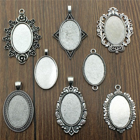 3pcs Fit 20x30mm Oval Glass Cabochon Base Setting Pendant Tray For Jewelry DIY Making Antique Silver Color FM4013 ► Photo 1/1