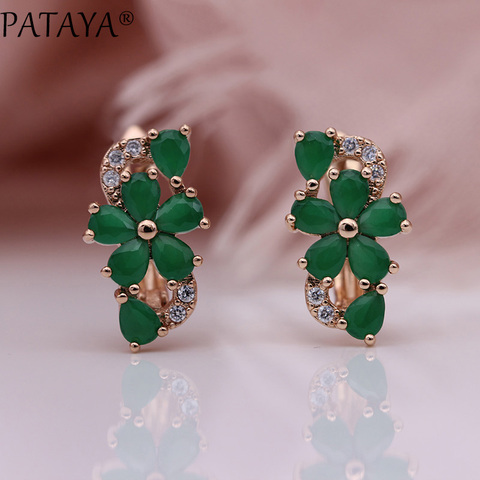 PATAYA New Women Earrings 585 Rose Gold Green Water Drop Natural Zircon Fashion Jewelry Cute Gift Wedding Flower Dangle Earrings ► Photo 1/6