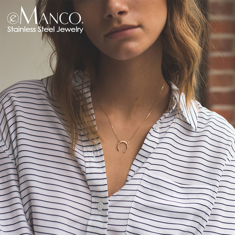 e-Manco Punk Stainless Steel Necklace women Horn Pendant Choker Neklace for women Statement Necklace Minimalist Jewelry ► Photo 1/5