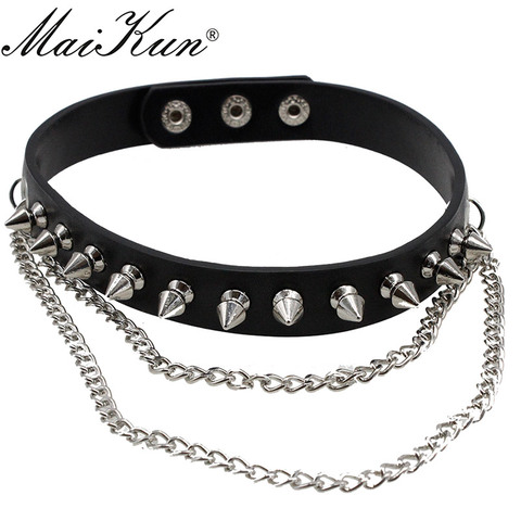 Punk Chain Choker Necklace For Women Goth Chokers Black Leather