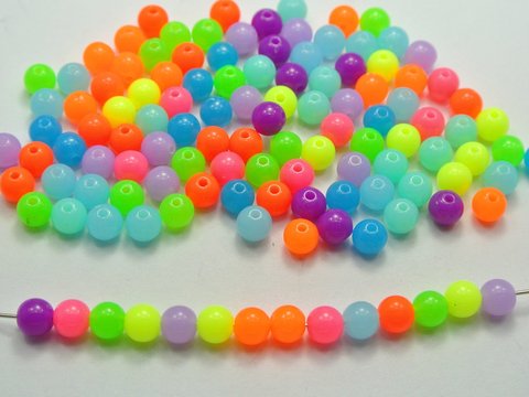 500 Mixed Neon Color Acrylic Round Beads 6mm Smooth Ball Spacer ► Photo 1/1