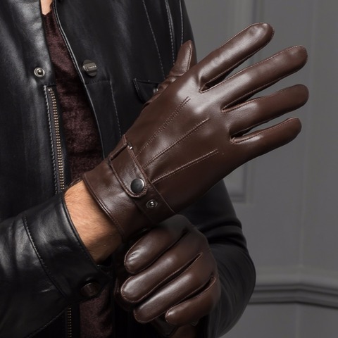 YY8597 Spring/Winter Real Leather Short Gloves For Men Male Thin/Thick Black/Brown Touched Screen Gant Gym Luvas Driving Mittens ► Photo 1/5
