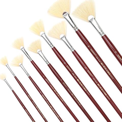 Dainayw 9 Fan White Bristles Long Handle Paint Brushes pen Professional Artist Oil Acrylic Painting Brush Set Painting ► Photo 1/6