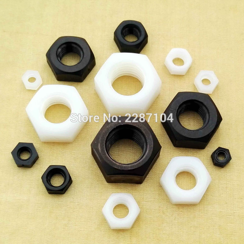 Nylon Hex Nut Plastic Insulating Nuts M2 M3 M4 M6 M8 M10 M12 Black & White 