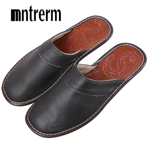 Mntrerm Men Slippers Spring And Autumn Genuine Leather Home Indoor Non - Slip Thermal Slippers 2022 New Hot Outside Home Shoes ► Photo 1/6