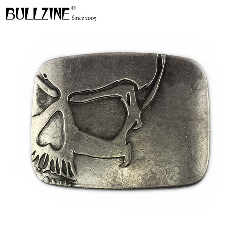 Bullzine heavy embossed skull cowboy jeans gift belt buckle antique silver finish FP-03698 with 4cm width loop drop shipping ► Photo 1/4