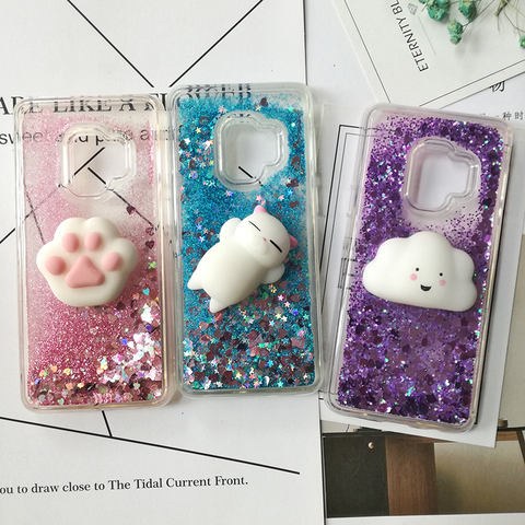 Squishy Cat Case For Samsung S9 plus S8 note 8 S6 S7 Edge J3 J7 J5 2017 A3 J2 2016 A5 2022 phone Case Glitter Liquid Clear Cover ► Photo 1/6