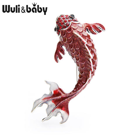 Wuli&baby Big Red Carp Fish Brooches For Women Metal Rhinestone Fish Animal Brooch Pins Mom's Gifts ► Photo 1/4