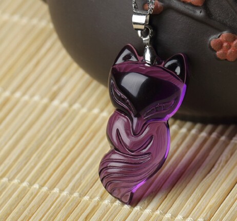 NATURAL PRETTY amethyst quartz CRYSTAL carving pendant fox ► Photo 1/1