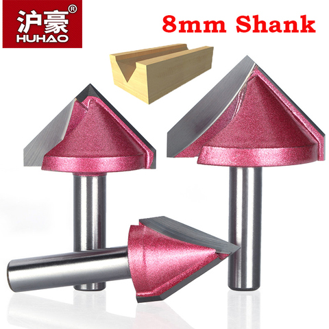 HUHAO 8mm shank V Bit CNC solid carbide end mill 3D Router Bits for Wood 60 90 120 150 deg tungsten woodworking milling cutter ► Photo 1/6